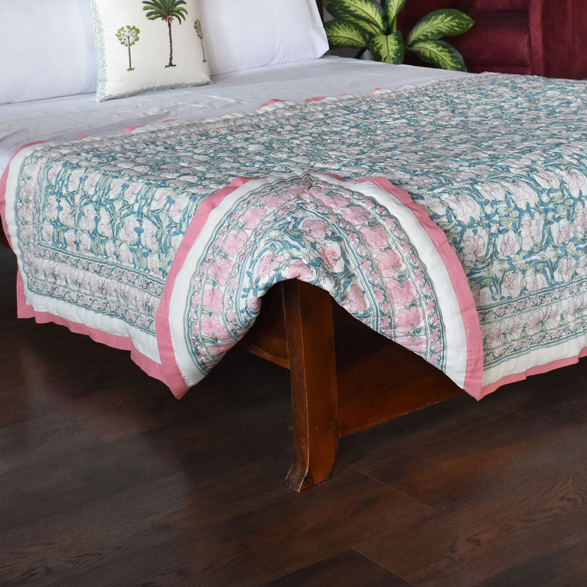 Soft Voile Cotton Reversible Throw | Bauhaus Pink Flower 601774