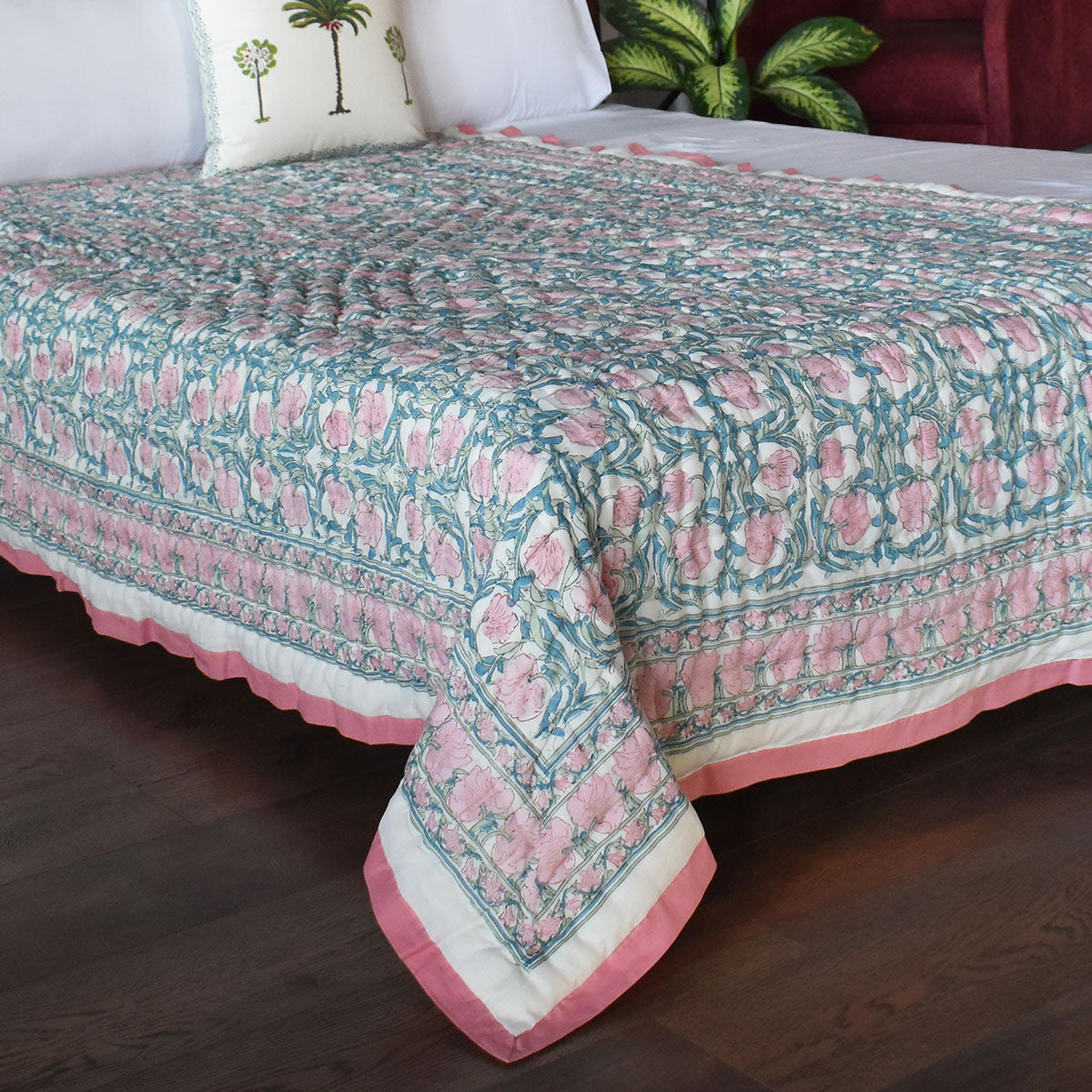 Soft Voile Cotton Reversible Throw | Bauhaus Pink Flower 601774