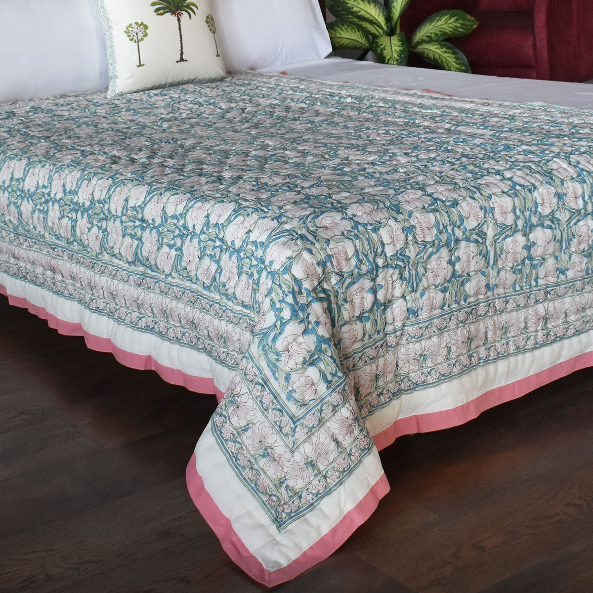 Soft Voile Cotton Reversible Throw | Bauhaus Pink Flower 601774