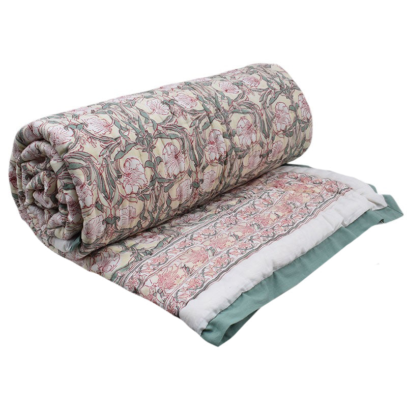 Hand Block Printed Cotton Queen Size Quilt | Bauhaus Beige Gud 505032