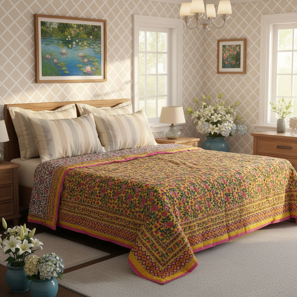 Queen Size Soft Cotton Quilt Handmade | Bhare Pile Phool 102376