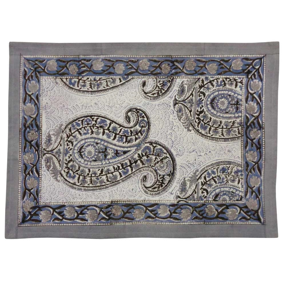 32 X 48 Cm Cotton Canvas Table Mats With Ethnic Prints (Set of 2 Table mats) | Big Paisley Brown 200021