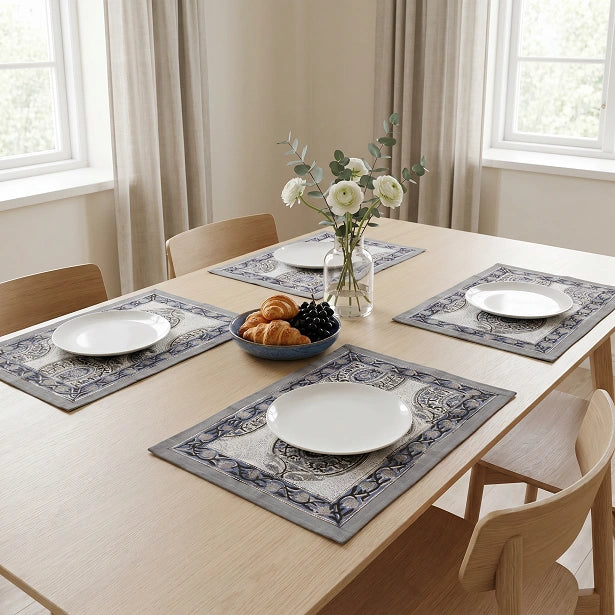 32 X 48 Cm Cotton Canvas Table Mats With Ethnic Prints (Set of 2 Table mats) | Big Paisley Brown 200021