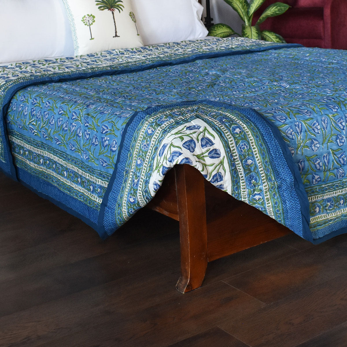 Rajasthani Textile Art Throw Single Size Quilt | Blue Tulip 601675