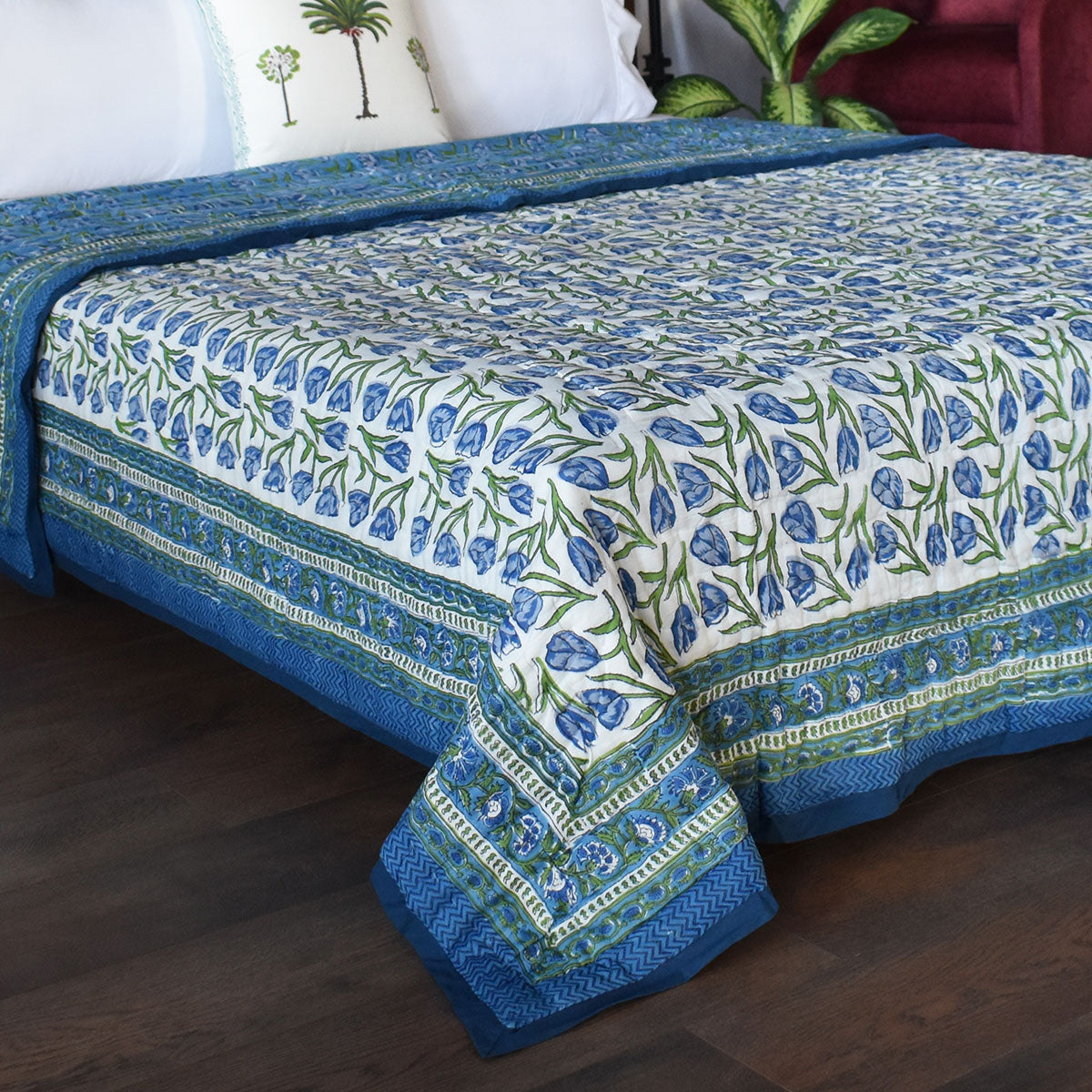 Rajasthani Textile Art Throw Single Size Quilt | Blue Tulip 601675