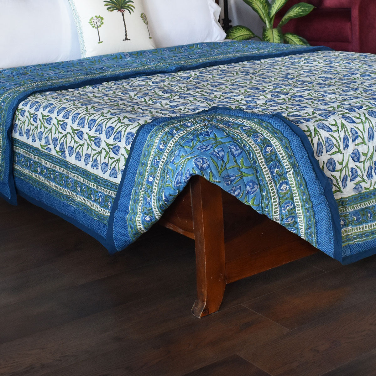Rajasthani Textile Art Throw Single Size Quilt | Blue Tulip 601675