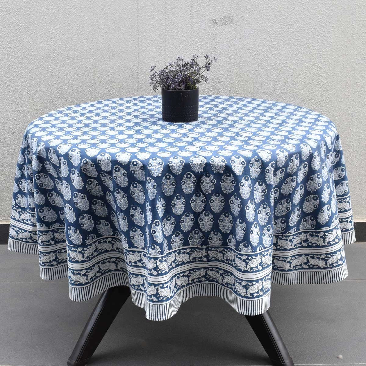 Artisan Crafted Round Table Cover Boota Aster Blue