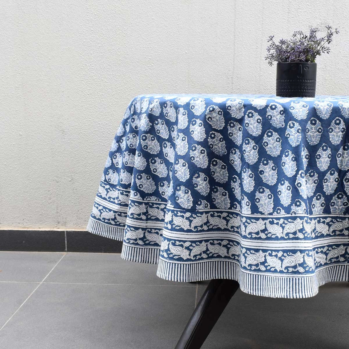 Artisan Crafted Round Table Cover Boota Aster Blue