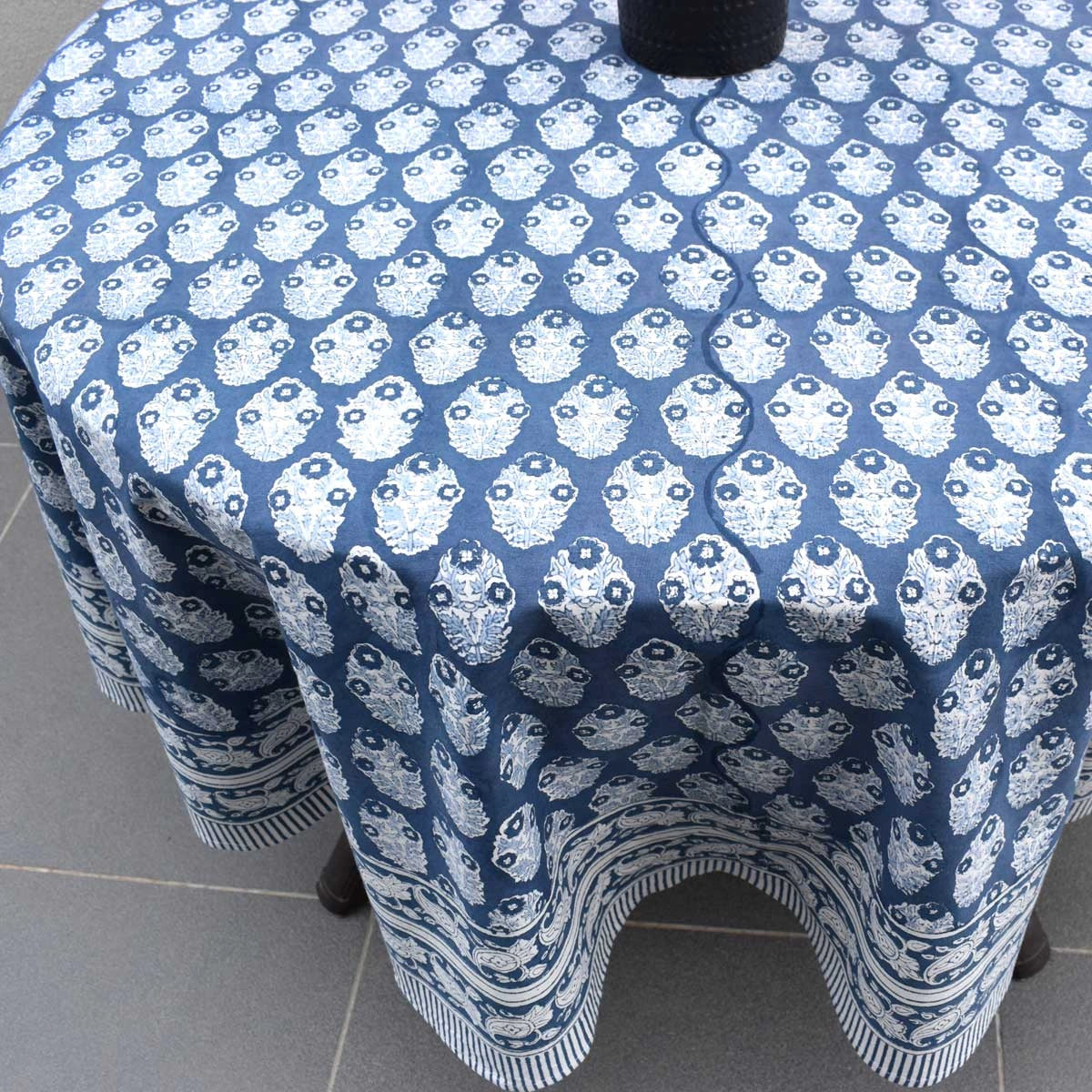 Artisan Crafted Round Table Cover Boota Aster Blue