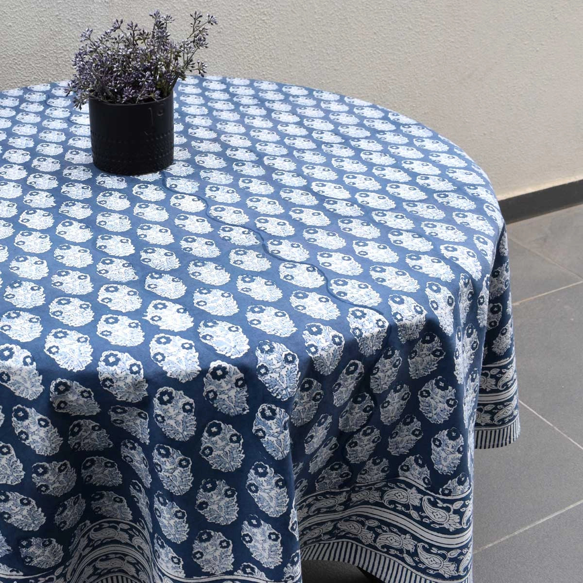 Artisan Crafted Round Table Cover Boota Aster Blue