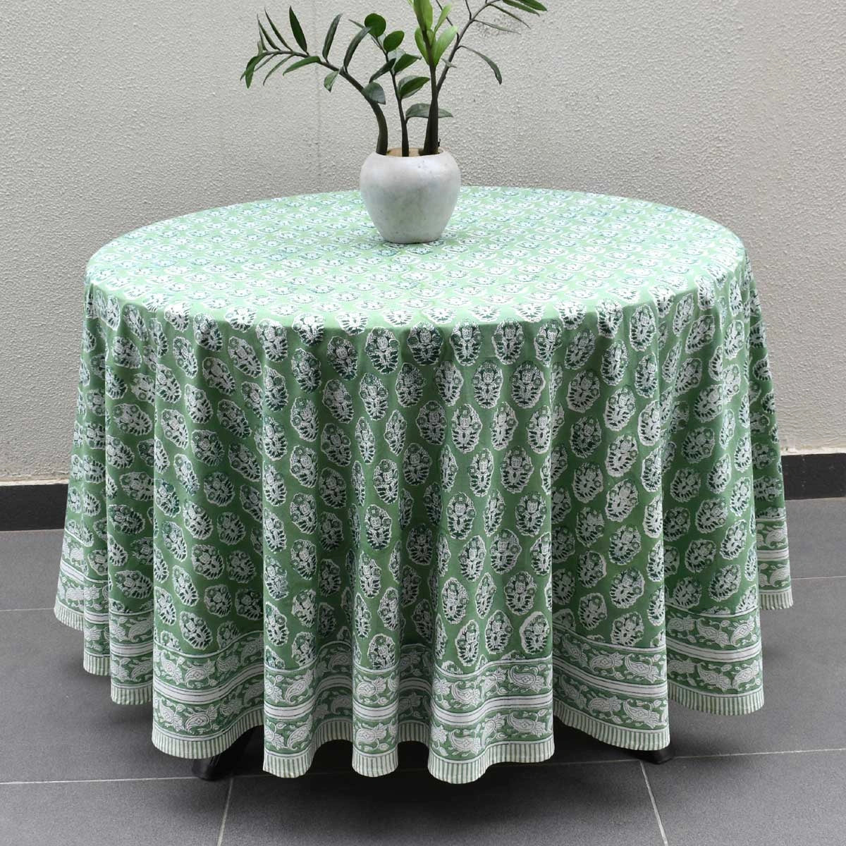 Natural Dye Round Tablecloth | Boota Celadon Green Gud 100673