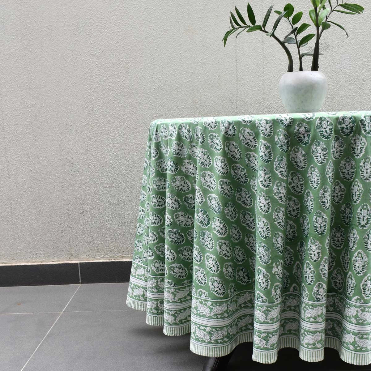 Natural Dye Round Tablecloth | Boota Celadon Green Gud 100673