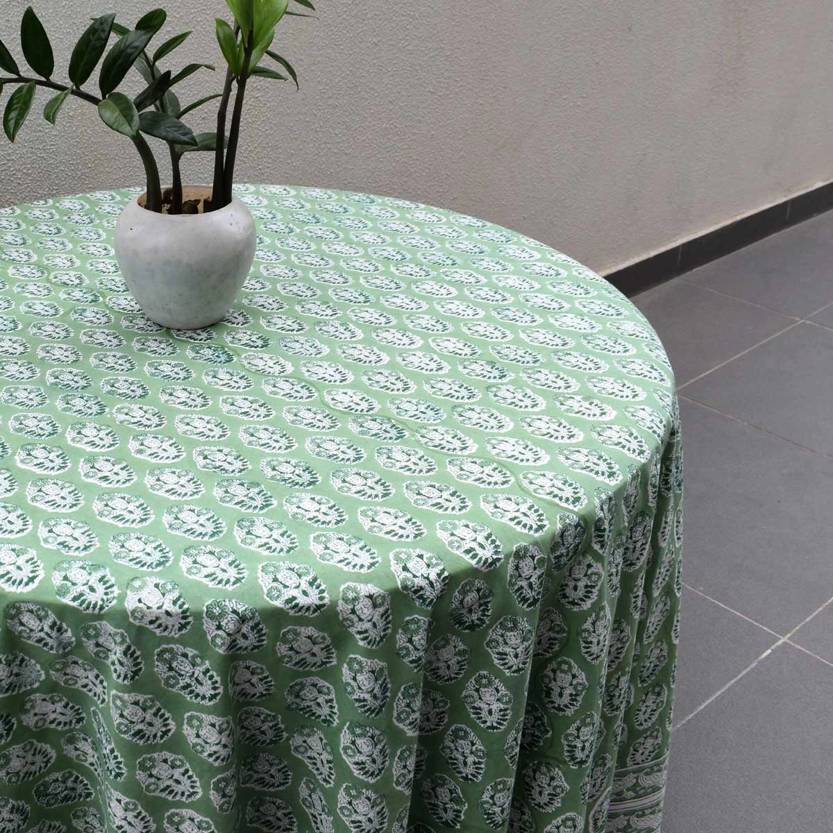 Natural Dye Round Tablecloth | Boota Celadon Green Gud 100673