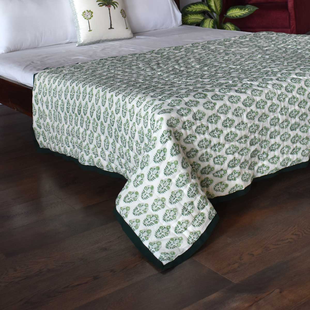 Authentic Jaipuri Razai Single Size Quilt | Boota Celadon Green Gud 100673