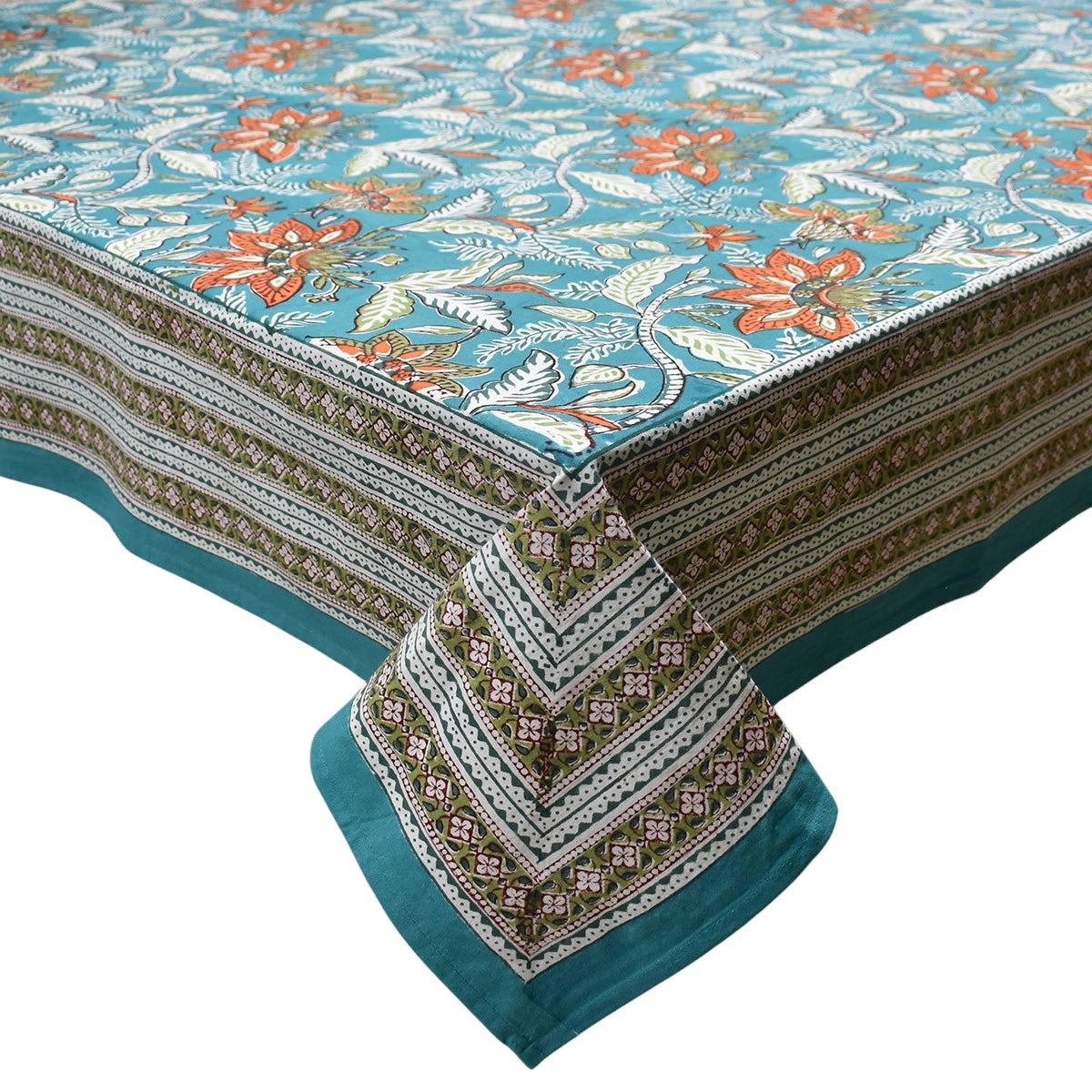Jaipur Hand Block Large Tablecloth | Bossanova Green Gud 393939