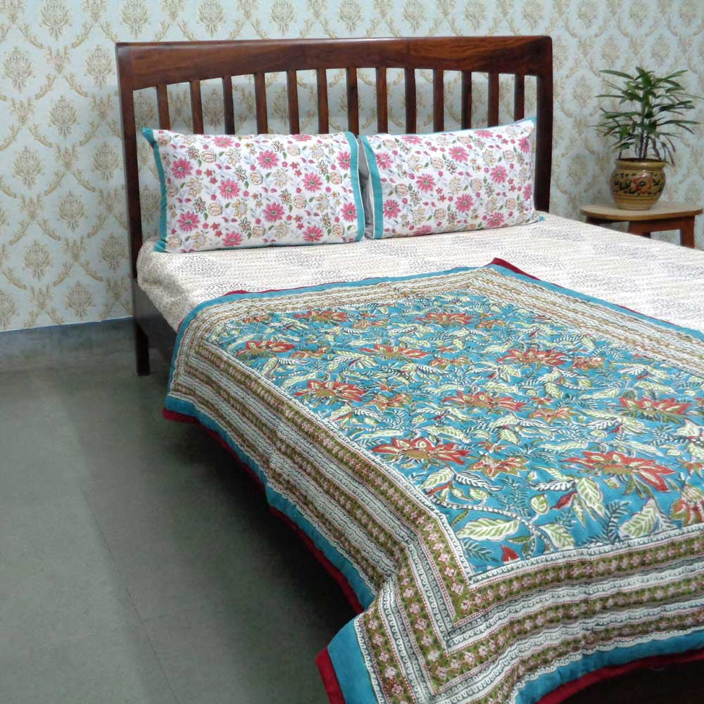 Baby Jaipuri Blanket – 100x140 cm Jaipur Razai | Bossanova Green Gud 393939