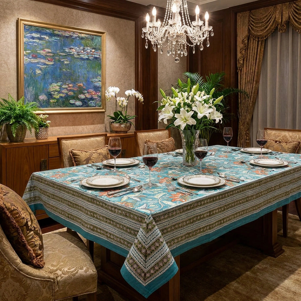 Indian Artisan Long Tablecloth | Bossanova Green Gud 393939
