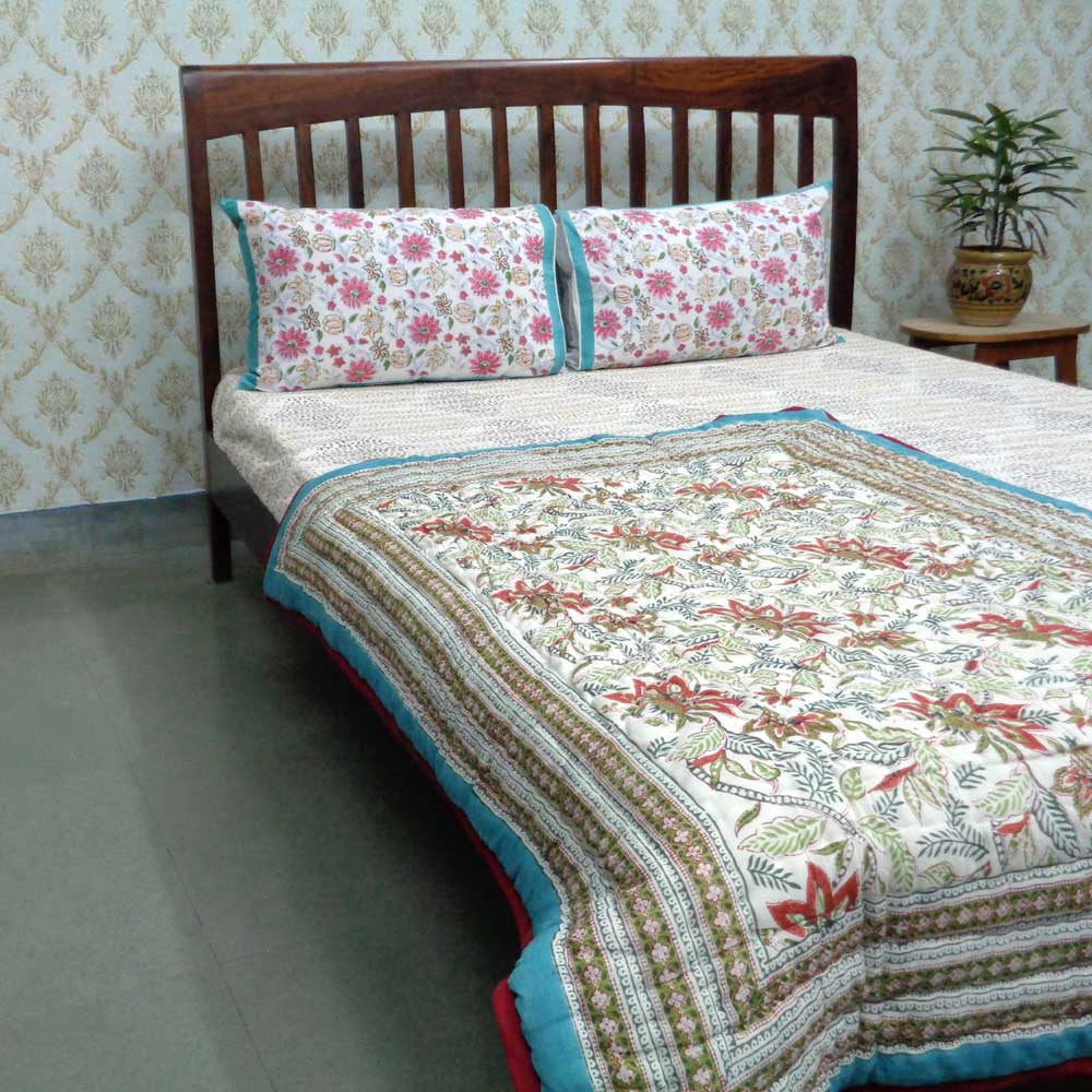 Baby Jaipuri Blanket – 100x140 cm Jaipur Razai | Bossanova Green Gud 393939