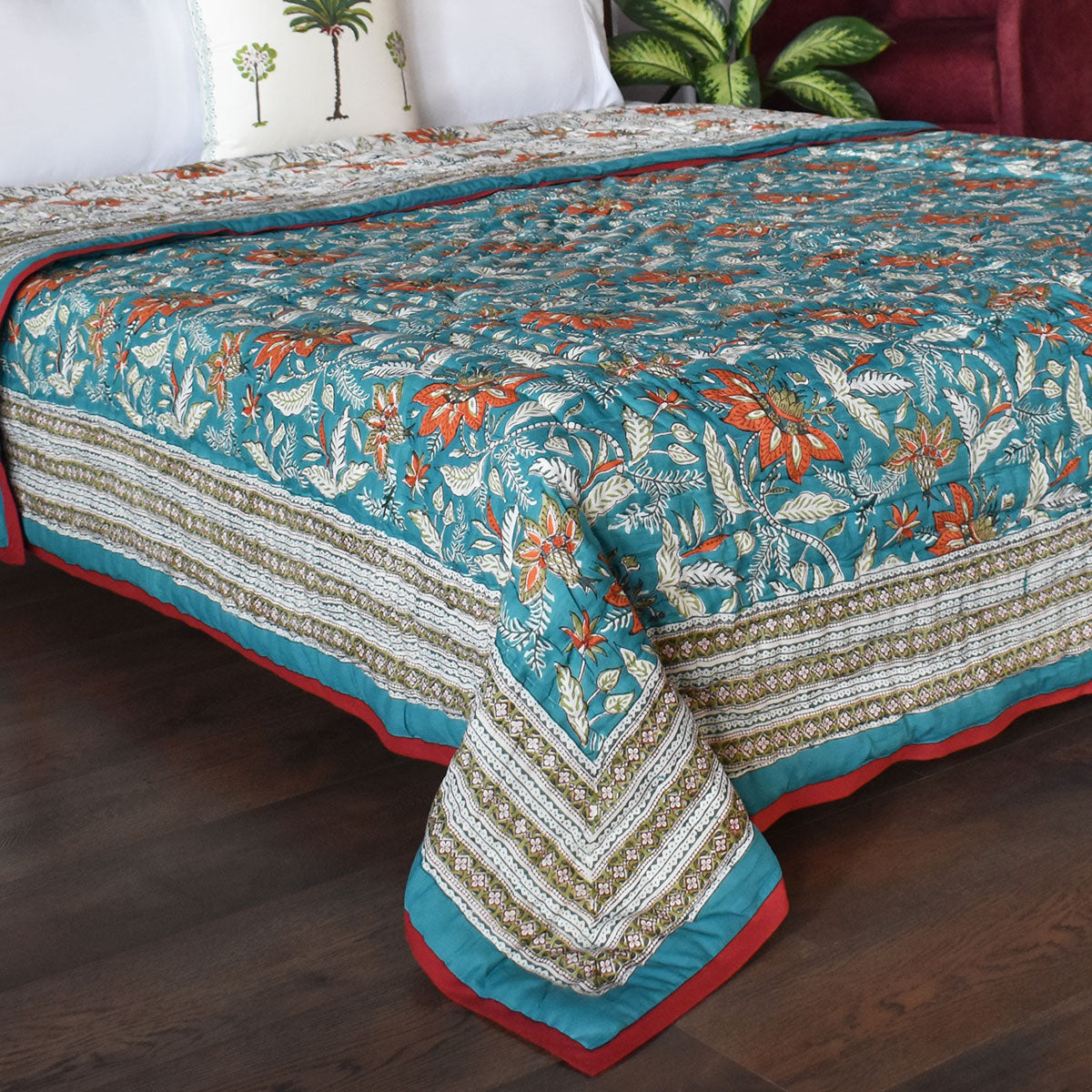 Soft Pastel Printed Quilt Single | Bossanova Green Gud 393939