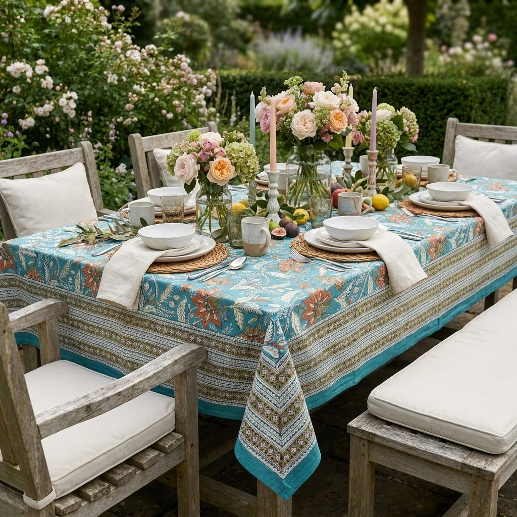 Indian Artisan Long Tablecloth | Bossanova Green Gud 393939