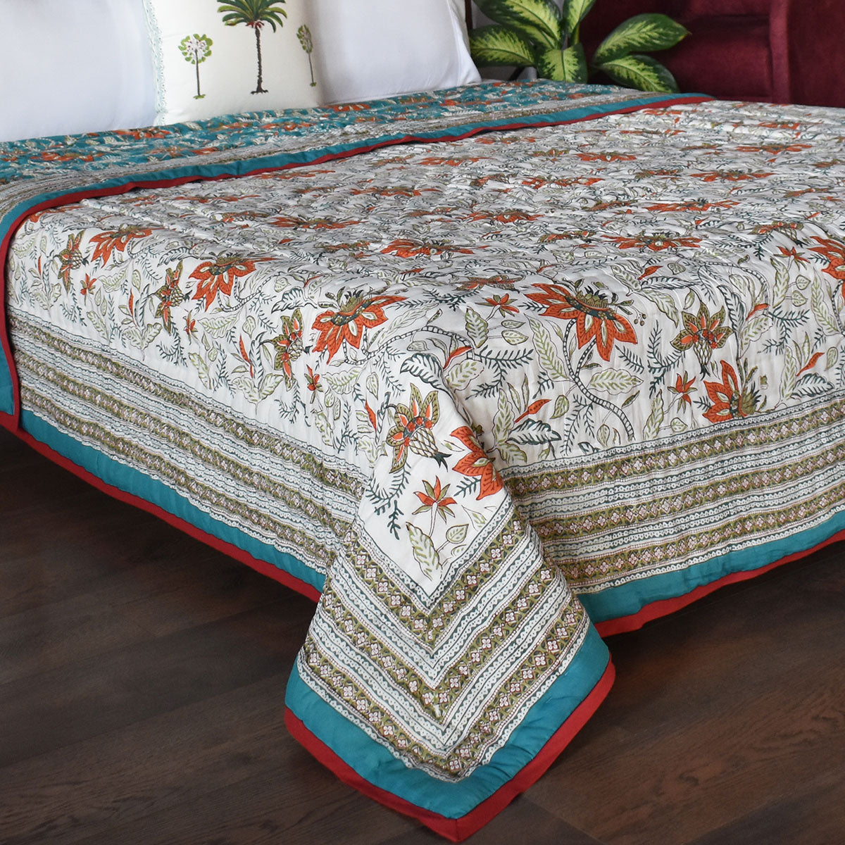 Soft Mulmul Cotton Blanket Queen Quilt | Bossanova Green Gud 393939