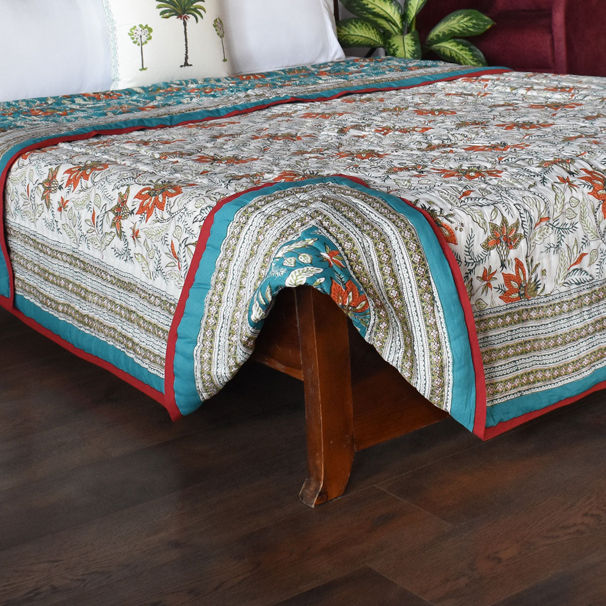Soft Mulmul Cotton Blanket Queen Quilt | Bossanova Green Gud 393939