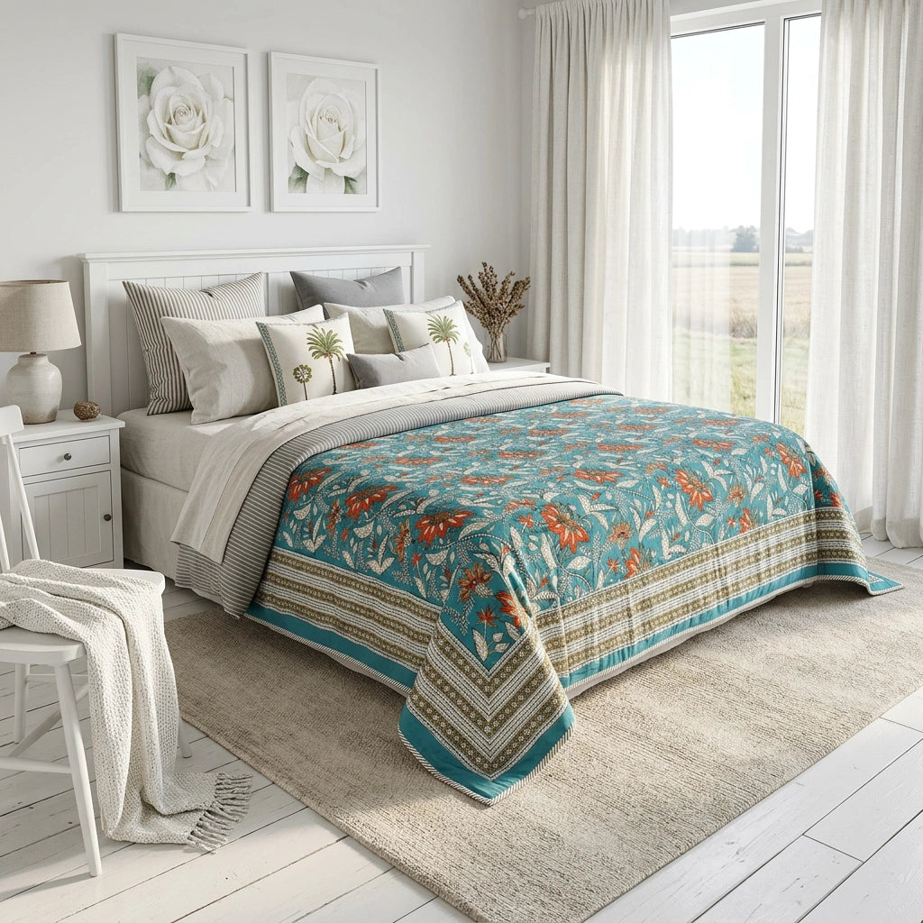 Mulmul Cotton Dohar Double Bed | Bossanova Green Gud 393939