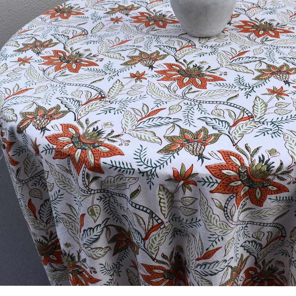 Jaipur Hand Block Round Tablecloth Bossanova Green Open