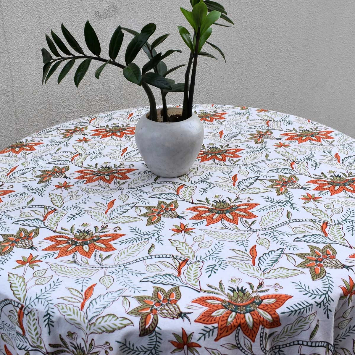 Jaipur Hand Block Round Tablecloth Bossanova Green Open