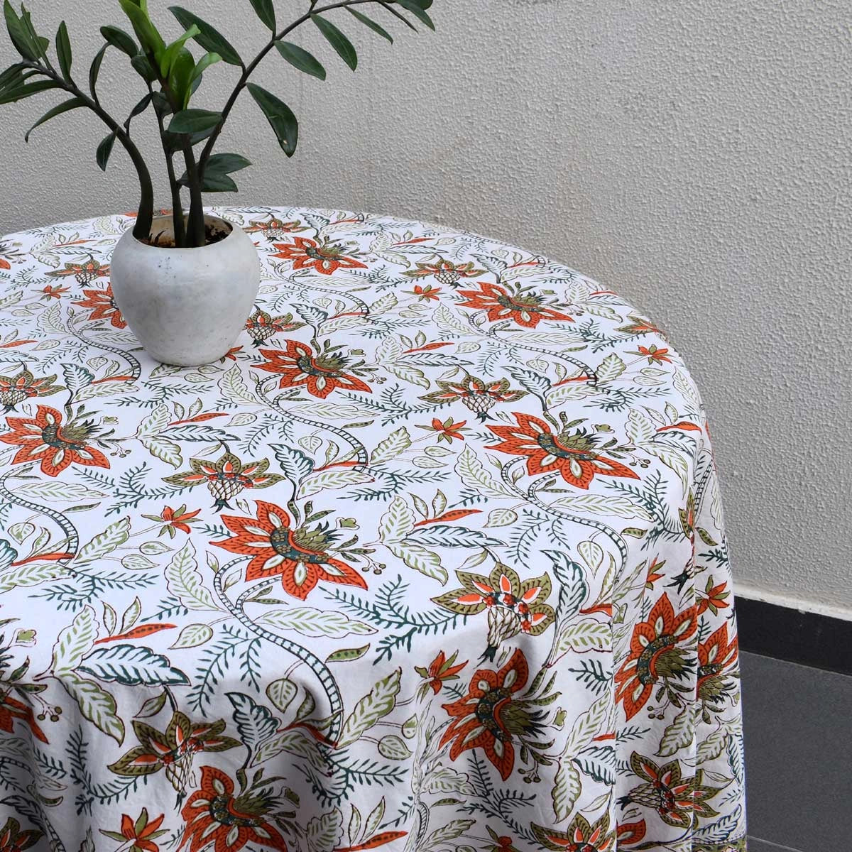 Jaipur Hand Block Round Tablecloth Bossanova Green Open