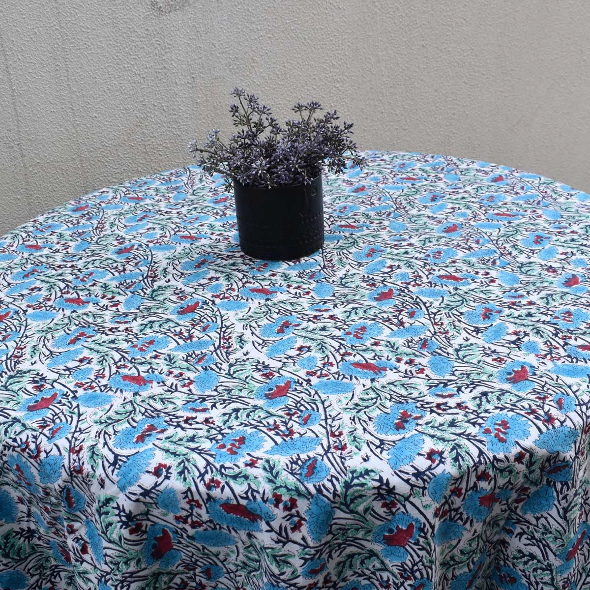 Medium Round Tablecloth Bush Flower Blue Open