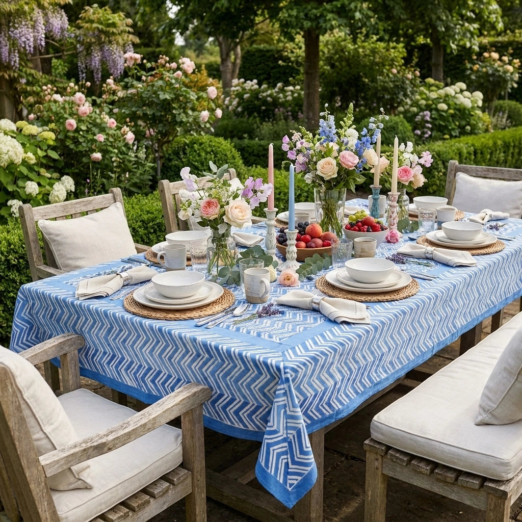 12 Seater Tablecloth ‚ 180x340 cms | Chevron Blue 107041