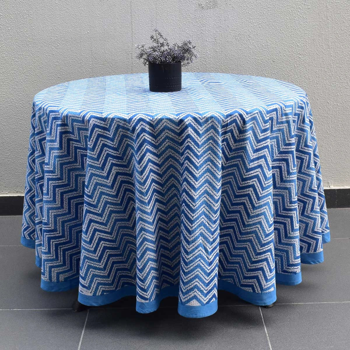 Round Dining Table Cover Chevron Blue