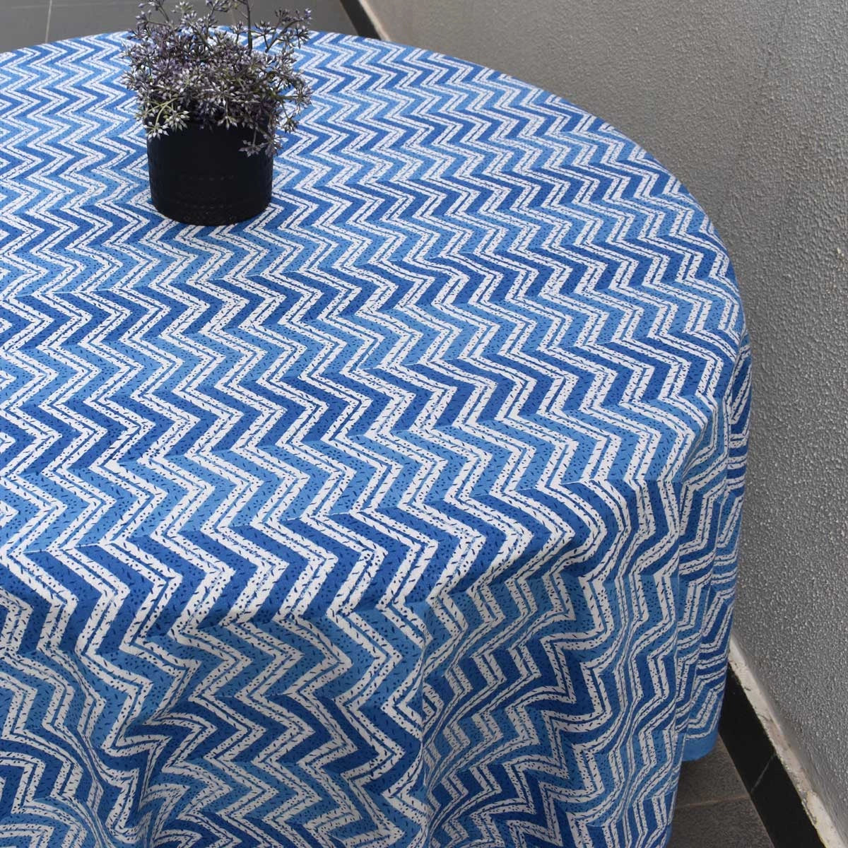 Round Dining Table Cover Chevron Blue