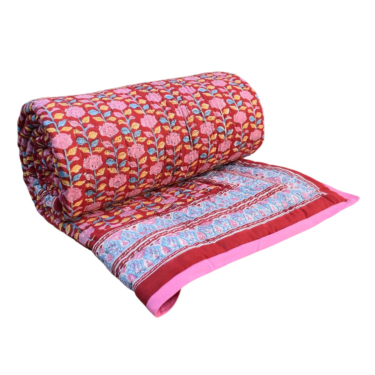 Natural Dye Queen Size Quilt | Climbing Flower Red 500928