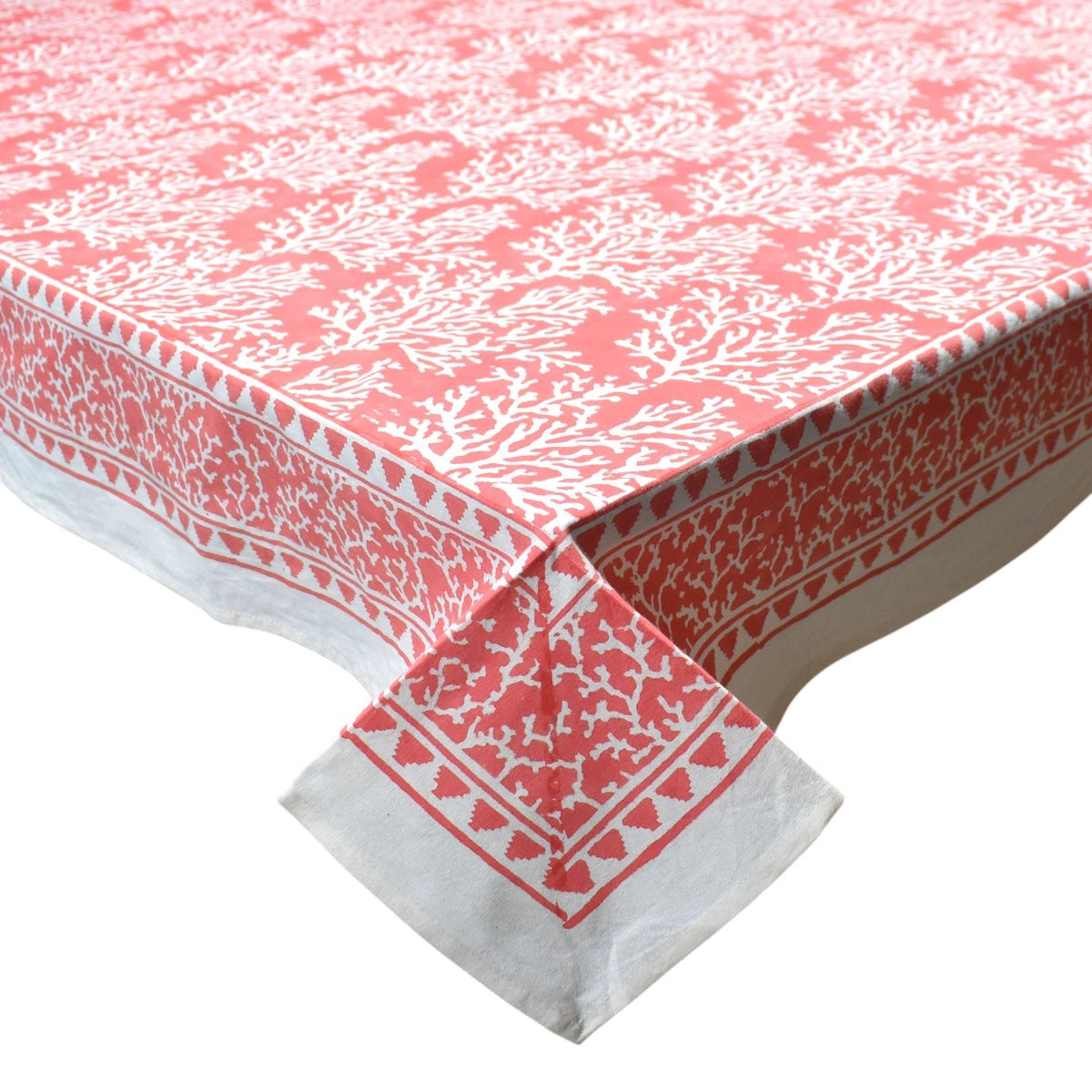 Wood Block Printed Handmade Tablecloth 150x220 cms | Coral Jaipur Pink 202528