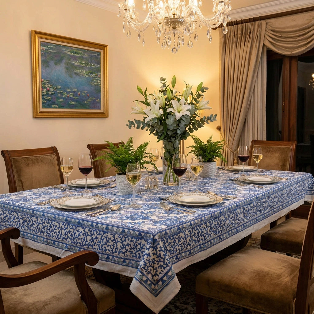 Indian Artisan Tablecloth | Coral Multi Blue 502087