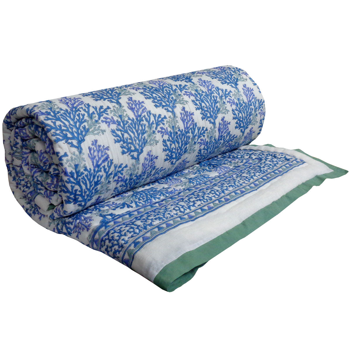 •	Reversible Cotton Quilt King Size | Coral Multi Blue 502087