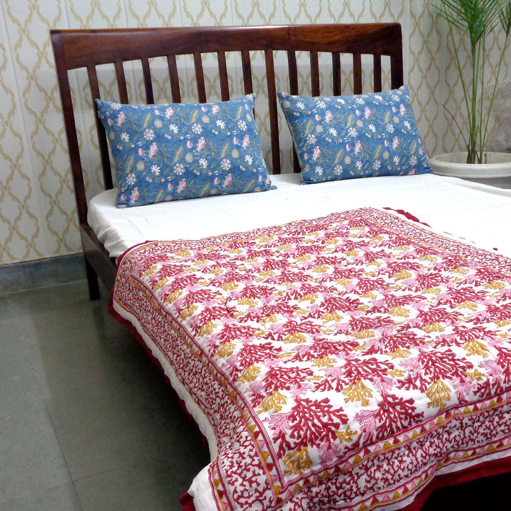 Jaipuri Razai With Natural Dyes For Baby | Coral Multi Red 701927