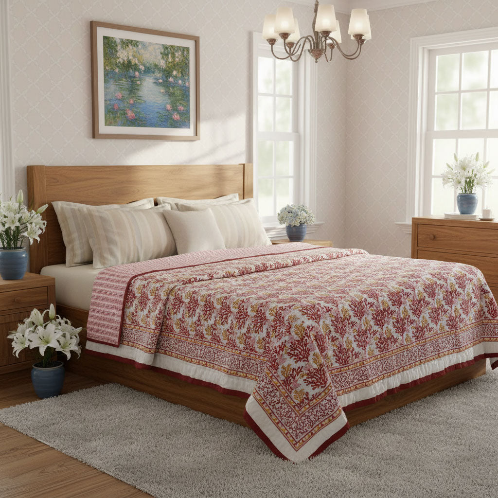 Lightweight Summer Quilt Double | Coral Multi Red 701927
