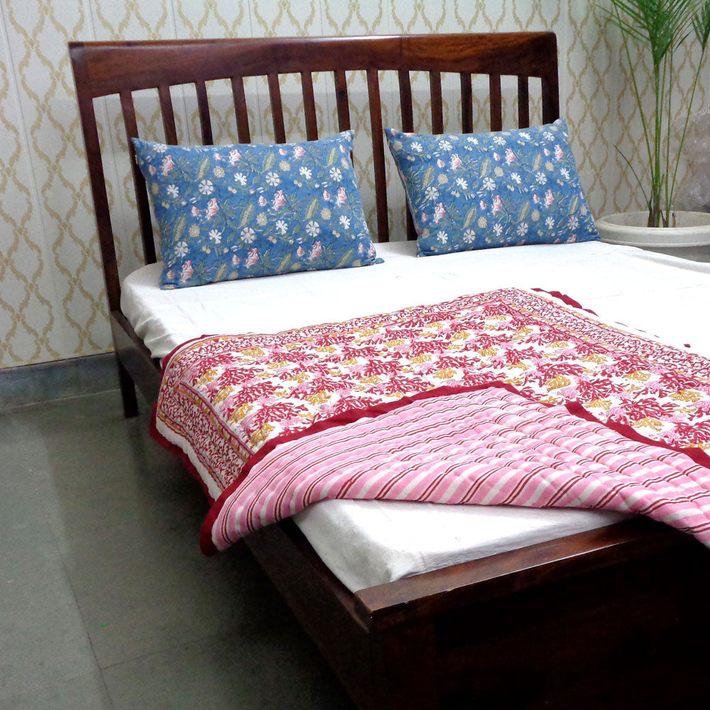 Jaipuri Razai With Natural Dyes For Baby | Coral Multi Red 701927