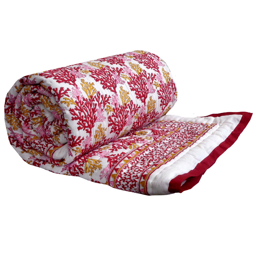 •	Natural Dyes Bedding Quilt King Size | Coral Multi Red 701927