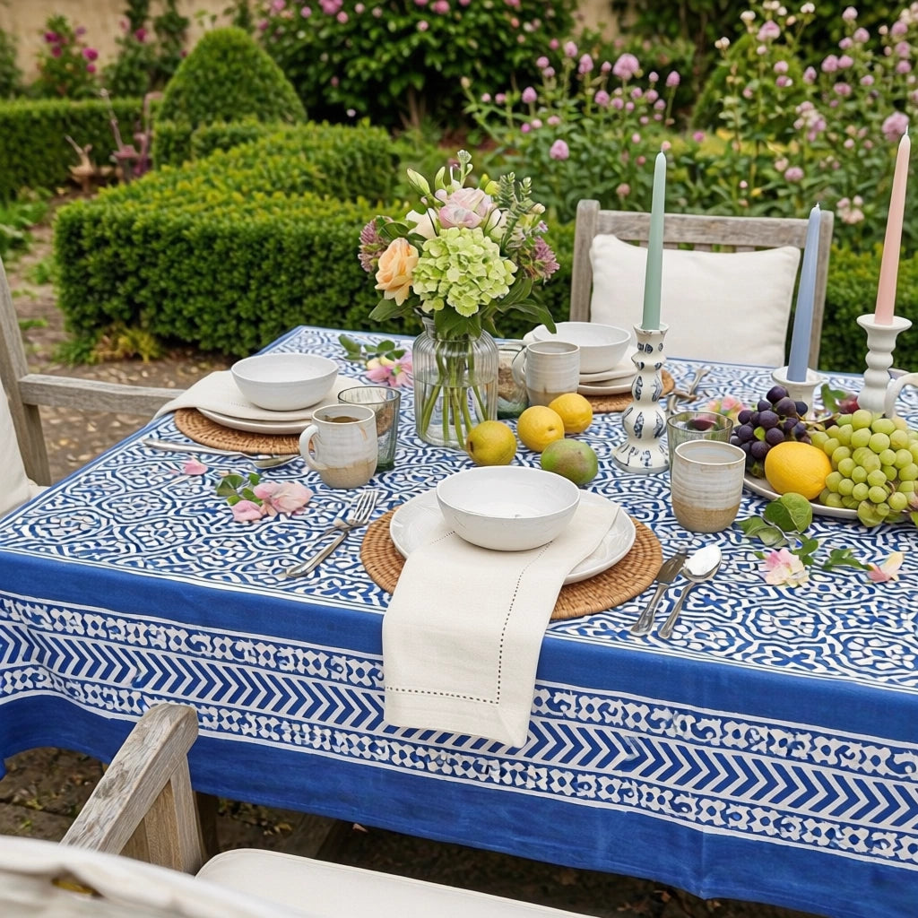 Farmhouse Table Cover | Cross Flower Blue 302287
