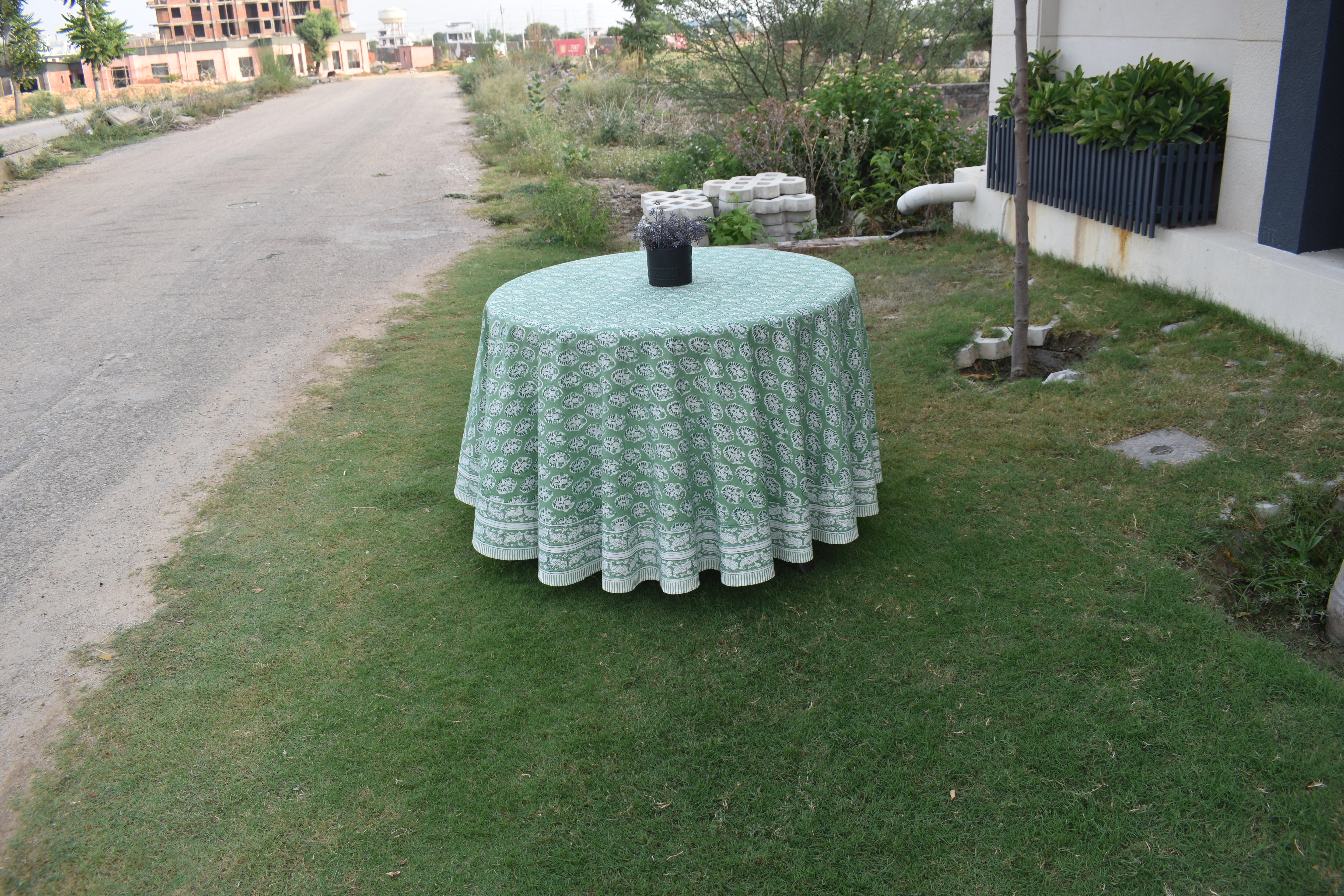 Natural Dye Round Tablecloth | Boota Celadon Green Gud 100673