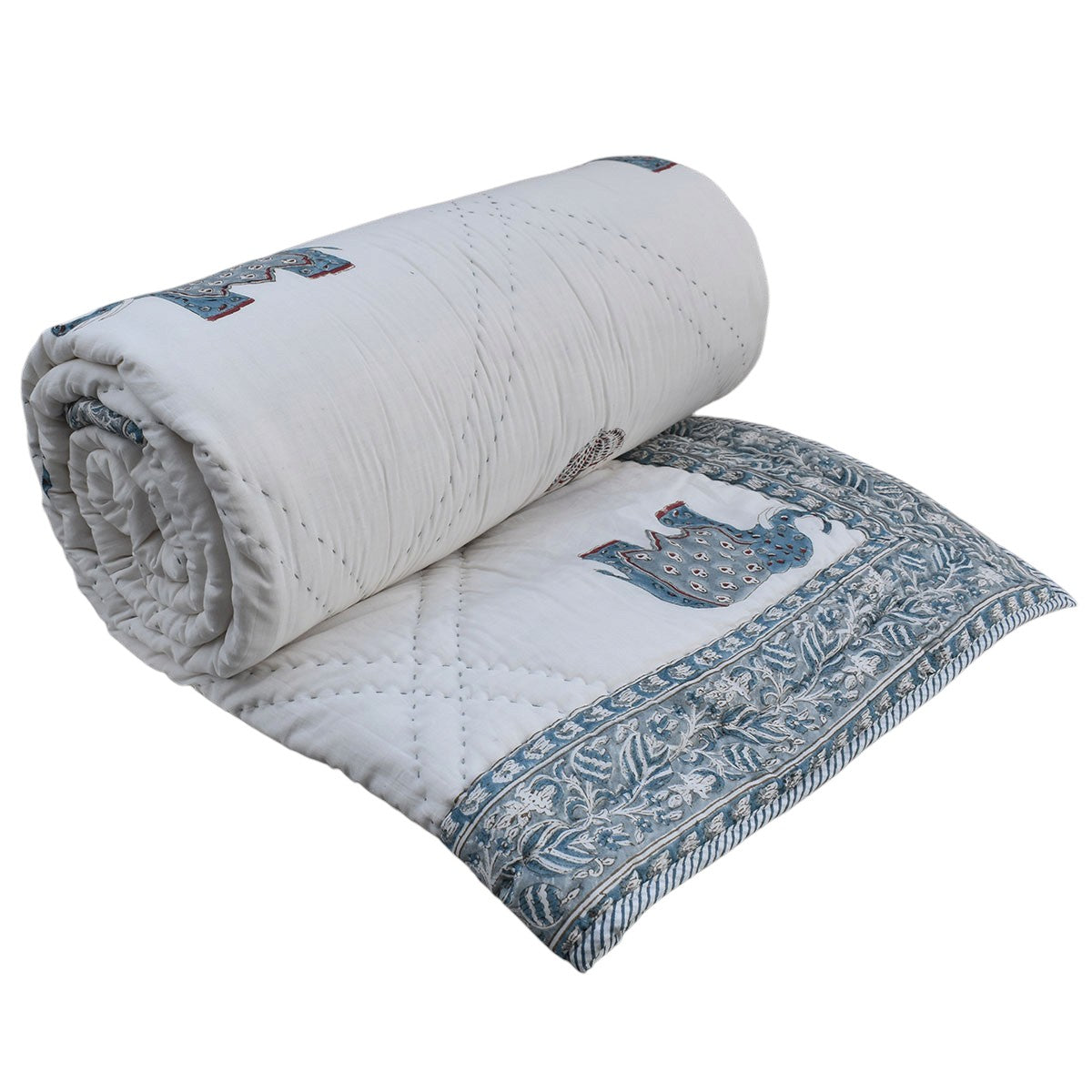 Hand Block Printed Cotton Queen Size Quilt