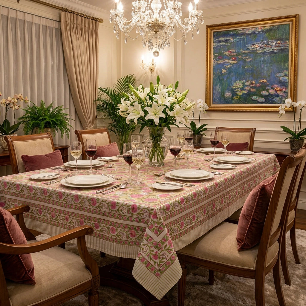 Eco-Friendly Natural Dyed Large Table Cover | Desert Blossom Pink Gud 109653