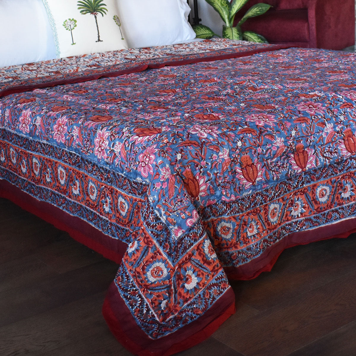 Hand Block Printed Cotton Queen Size Quilt | Firdaus Gud 204865