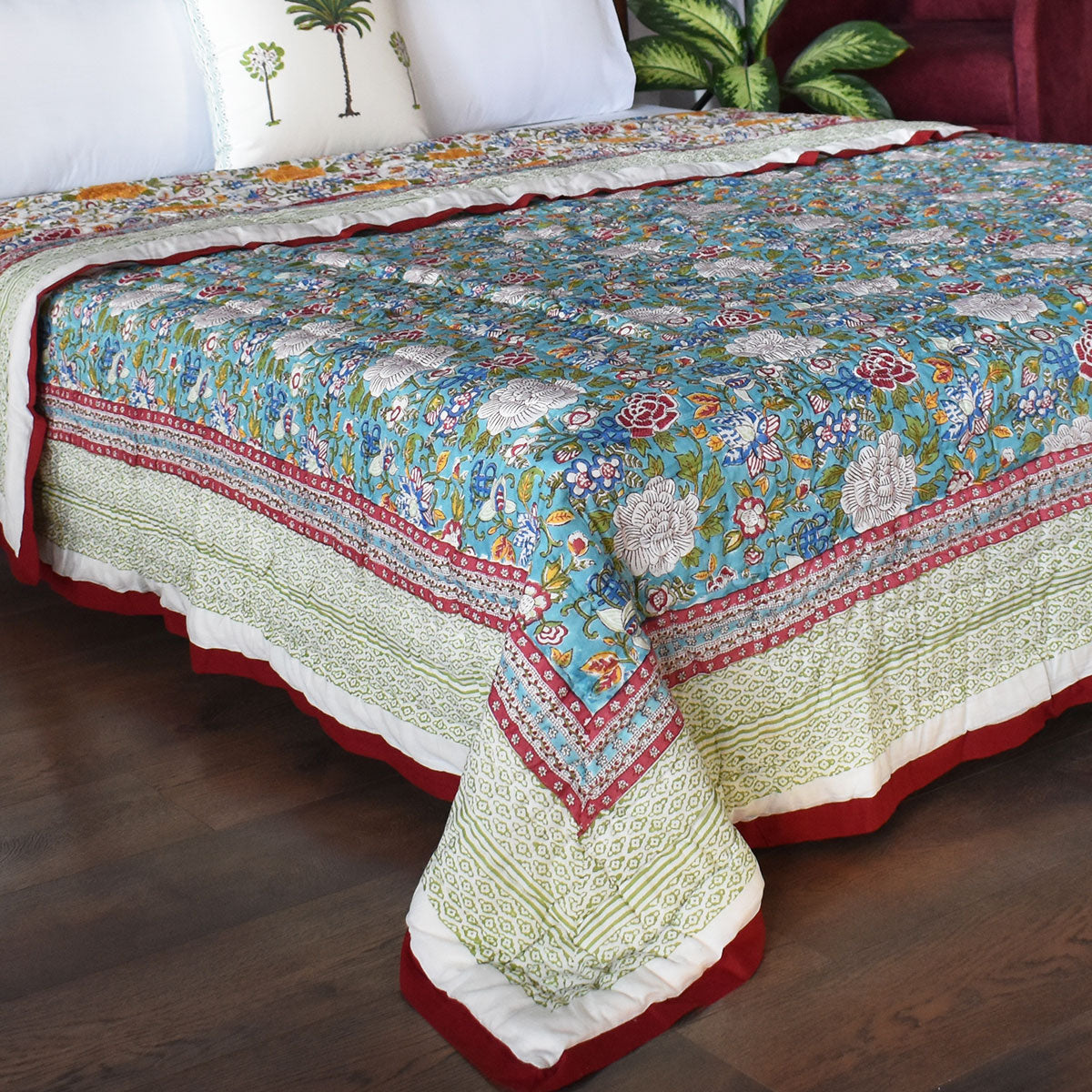 Lightweight Summer Quilt Double | Floral Canvas Blue Jade Gud 206865