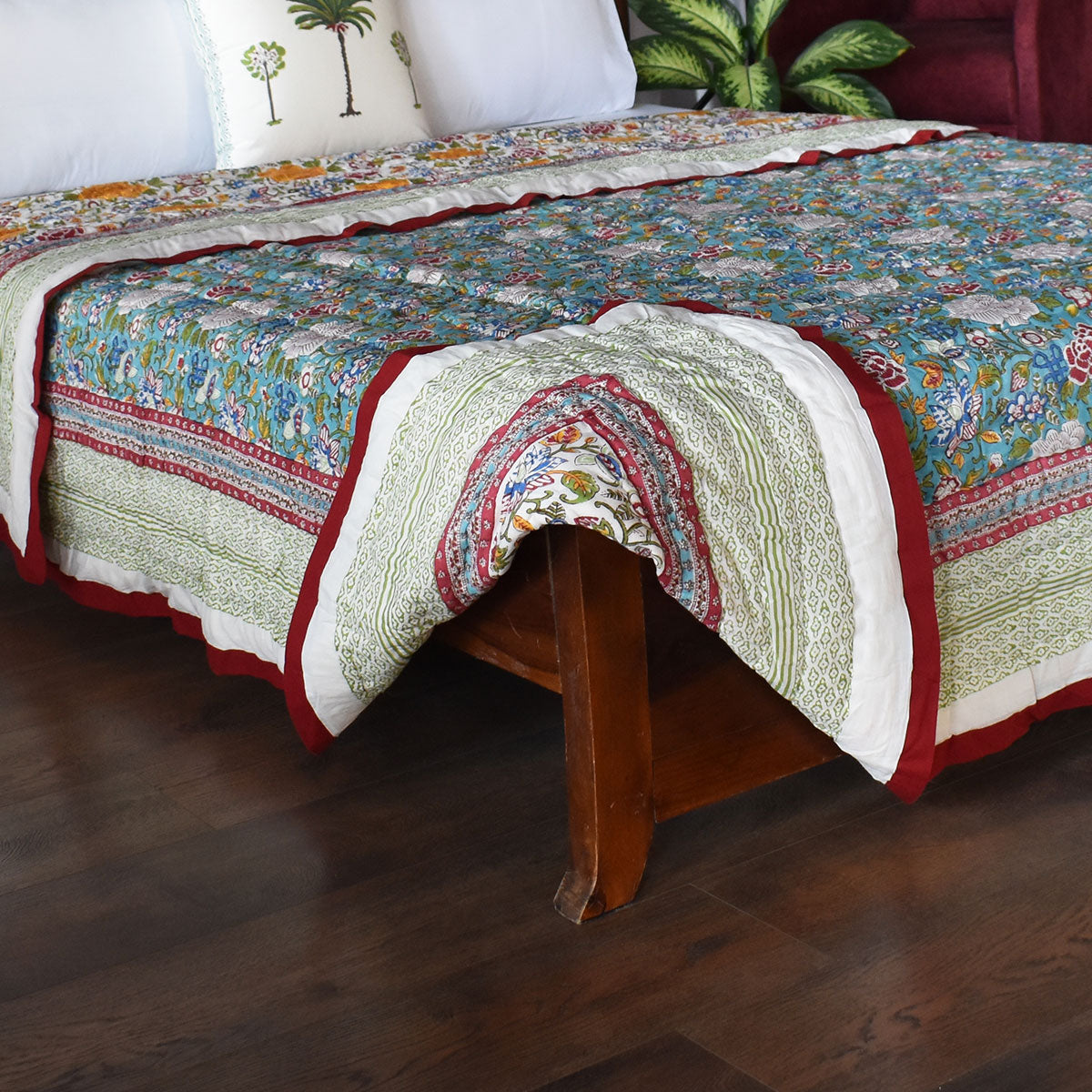 Lightweight Summer Quilt Double | Floral Canvas Blue Jade Gud 206865
