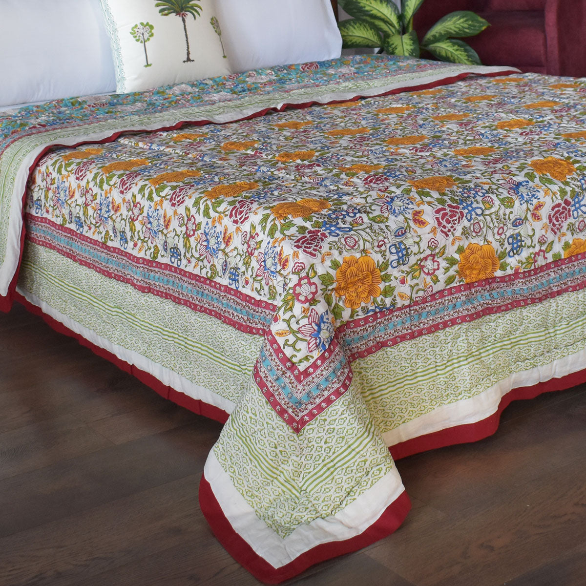 Lightweight Summer Quilt Double | Floral Canvas Blue Jade Gud 206865